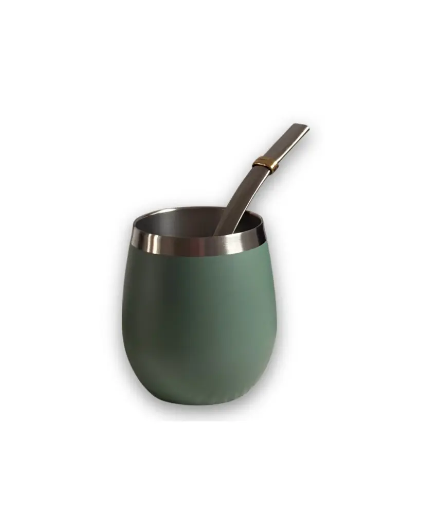 Mate Termico Acero Verde Con Tapa 240Ml