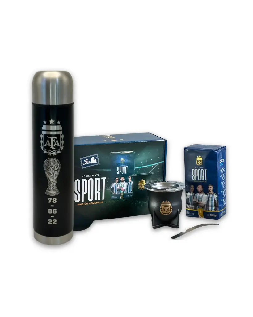 Combo Kit AFA sport Negro mate y yerba + Termo Argentina 